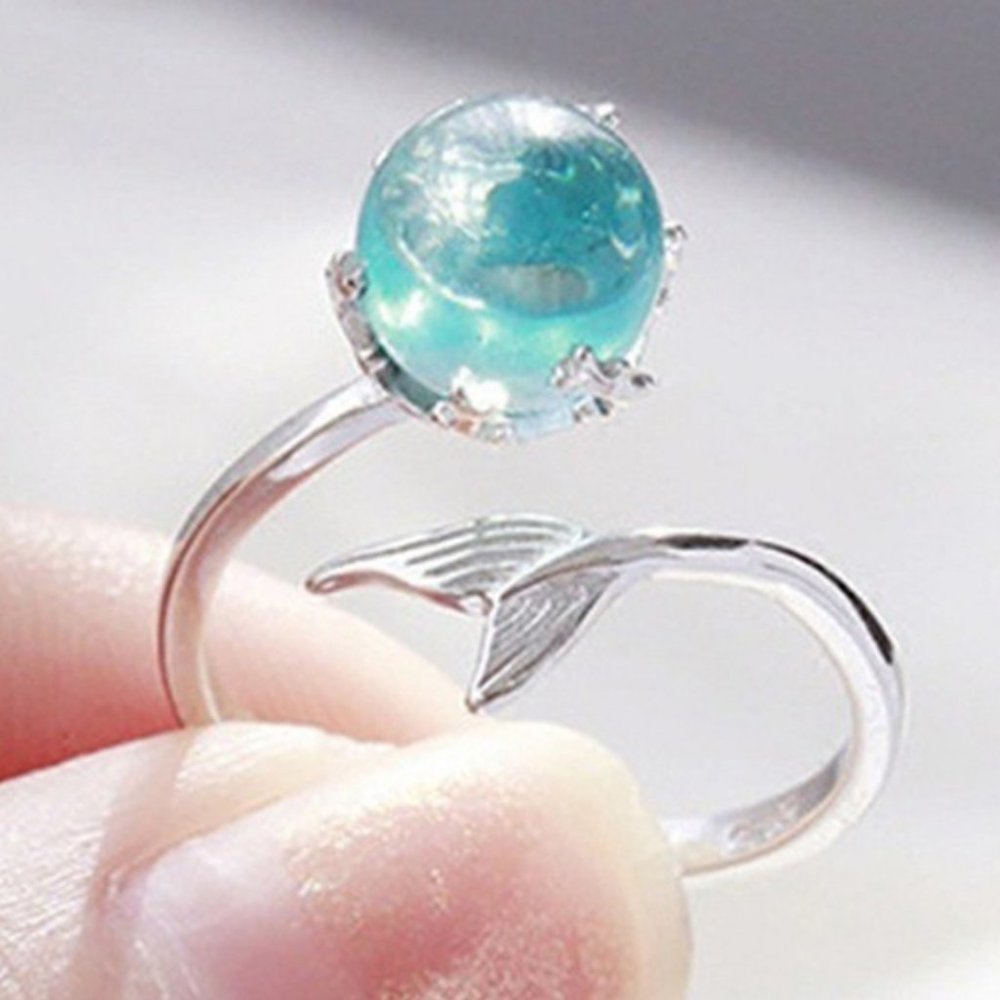*NEW 925 Silver Crystal Mermaid Adjustable Ring - Picture 2 of 10